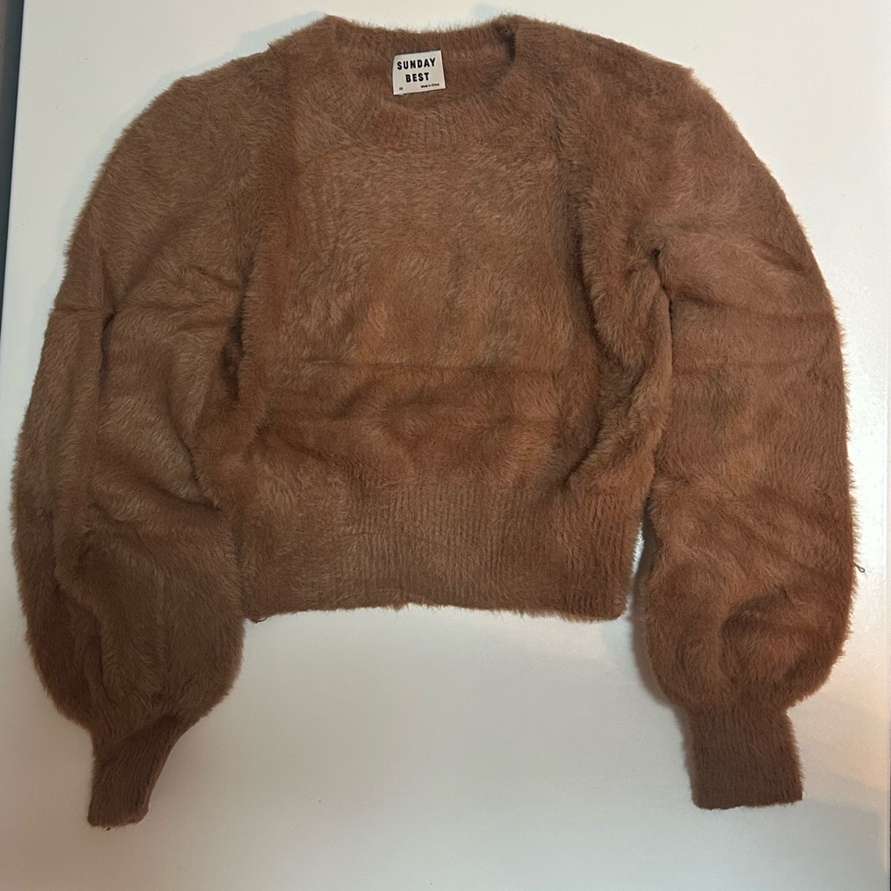 Sunday Best Fuzzy Brown Cropped Sweater